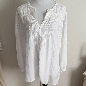 Johnny Was XXL White Eyelet Pintuck Peasant Blouse - Women Tops
